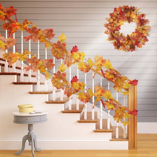 Simulated Maple Leaf Decoration Simulation Wreath Rattan Garland - Picture 8 of 12