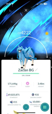 100% Lucky -Shiny Zacian Special BG Lv50 -3moves ( TRINKET Box)