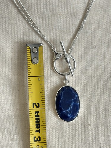 Lauren Ralph Lauren Silver Tone Convertible Necklace with Blue Oval Pendant - Picture 4 of 5