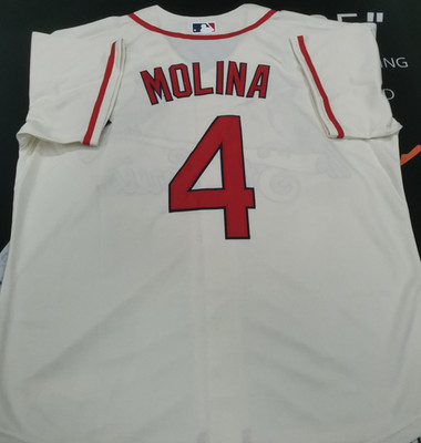 Yadier Molina #4 STL Cardinals Cream Cool Base Sewn Stitched Jersey.