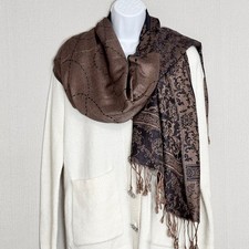 100 Cashmere Pashmina Brown Plum Paisley Fringe Shawl Wrap Scarf 76x27 New