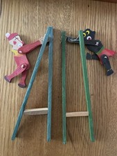 Pupazzi giocattolo in legno vintage pagliaccio e africano flip Giappone