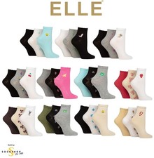 ELLE Womens Anklet Socks Frilly Embroidered Frill Welt Ribbed Bamboo 3 Pair Pack