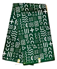 African Print Fabric/ Ankara - Green, White 'K rin' Design, YARD or WHOLESALE