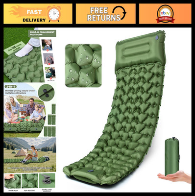 Ultralight Inflatable Sleeping Pad with Pillow & Foot Pump - 4'' Thick Camping Ma