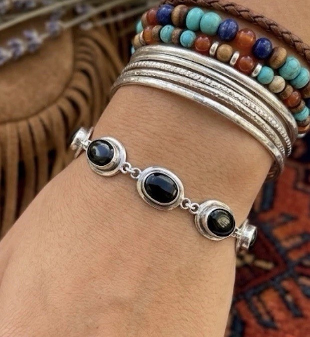 Brenda Schoenfeld Vintage Sterling Silver Black Onyx Bracelet Mexico View 2