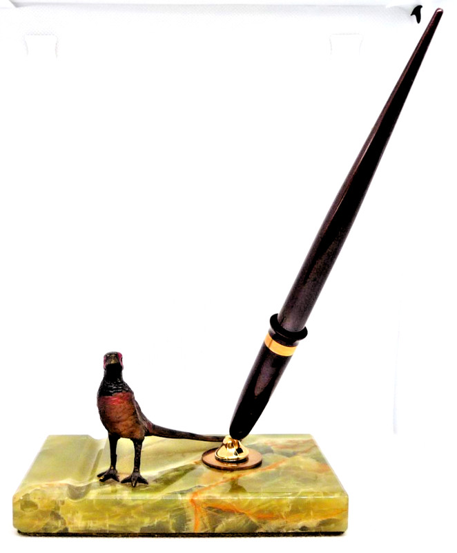 Sheaffer Vintage Single Pen Pheasant Desk Set--Brown White Dot Ball Pen