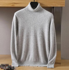 Men's Pure Mink Cashmere Turtleneck Long-sleeved Casual Sweater Undershirts Tops