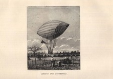 Stampa antica Il PRIMO DIRIGIBILE ELETTRICO f.lli Tissandier 1884 Antique print