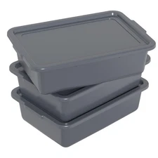 3 Packs Food Service Plastic Bus Tub with Lids Commercial Utility Dish Pan
