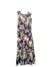 Terra & Sky Women's Sz 1X 16/18 smocked ruffle sleeveless long Maxi Dress palm