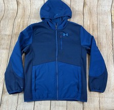 Under Armour Storm Coldgear Full Zip Fleece Hooded Blue Jacket Boys Size Large