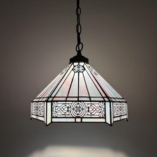 Tiffany Style Hanging Lighting Sky Color Stained Glass Hexagon 12"W 12"D 60"H