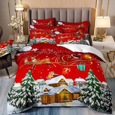 Weihnachtselemente Bettwäsche Set Bettbezug135x200 Kissenbezüge80x80 Geschenk MB - Bild 1 von 2