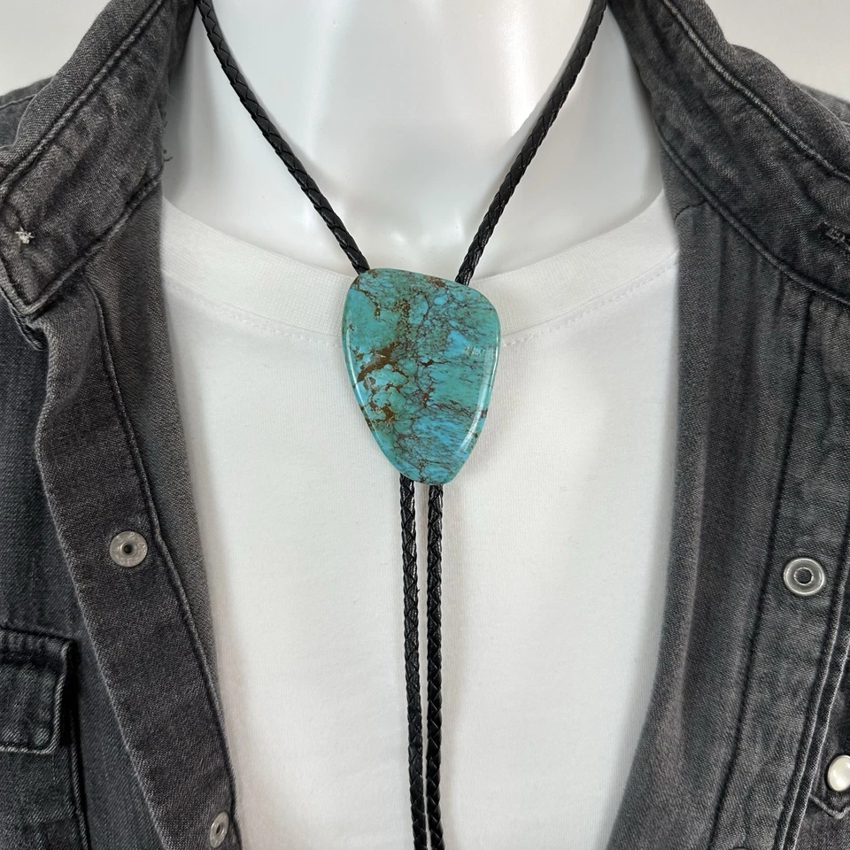 Impresionante corbata grande vintage de piedra turquesa Western Bolo Foto 3 de 4