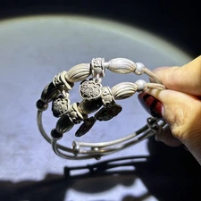Antique Collection Tibetan Silver Bangles Pair Vintage Ethnic Bracelets