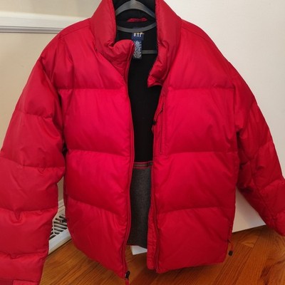 Mens Gap Down & Feather Padded Puffer Jacket Coat Solid Red  Size L