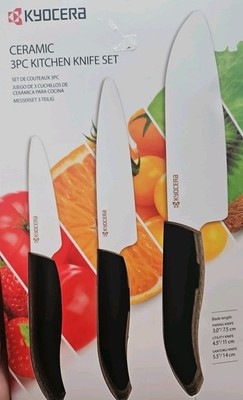 NIB Kyocera Ceramic 3 Piece Kitchen Knife Set (Paring, Utility, & Santoku)