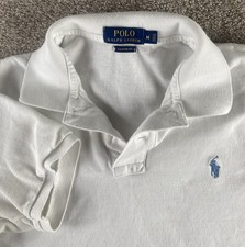 Polo Ralph Lauren Solid White Polo Shirt Classic Mens M Blue Pony Preppy Cotton