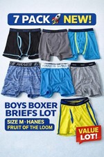 Boys Boxer Briefs Lot Size M 7 Pack Hanes Fruit Loom Tagless NEW Underwear