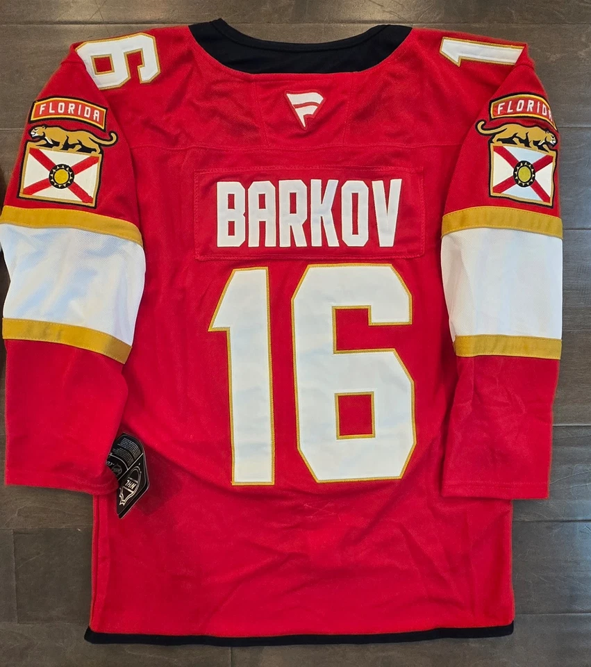 Camiseta deportiva cosida roja de los campeones de la Copa Stanley de los Florida Panthers Aleksander Barkov #16 Foto 4 de 4