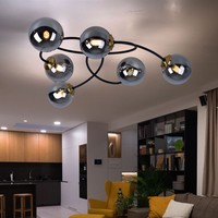 Deckenlampe Deckenleuchte Wohnzimmerlampe 6 Flammig Retro Messing Rauchfarben G9