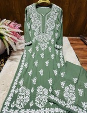 Women New Tranding Chikankari Havey Embroidered Kurti With Pant Set.size M To...