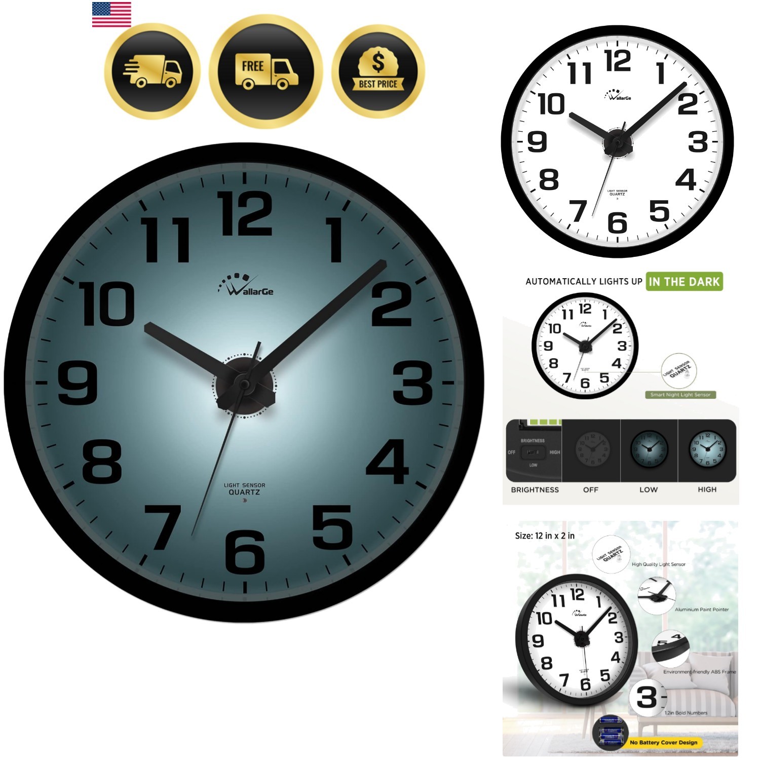 Night Light Wall Clock for Bedroom - Silent Lighted up Wall Clock Glow in The...