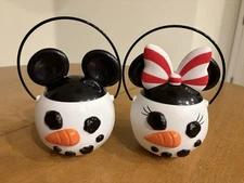 Disney Parks Christmas Snowman Mickey & Minnie Candy Treat Bucket Pails