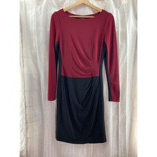 Lauren Ralph Lauren Dark Red Black Sheath Dress Long Sleeve Cocktail Party S/M