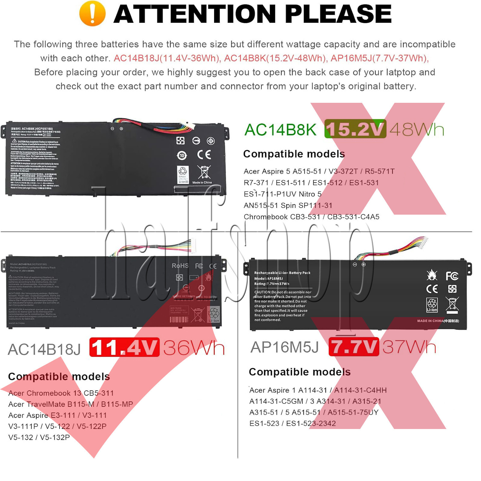 For ACER ASPIRE ES1-571 ES1-533 SERIES BATTERY AC14B18J AC14B13J 3ICP5/57/80