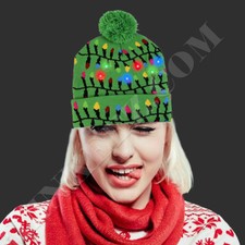 Unisex LED Christmas Beanie Hat Warm Soft Green Bulbs Xmas Light Up Beanie Gift 