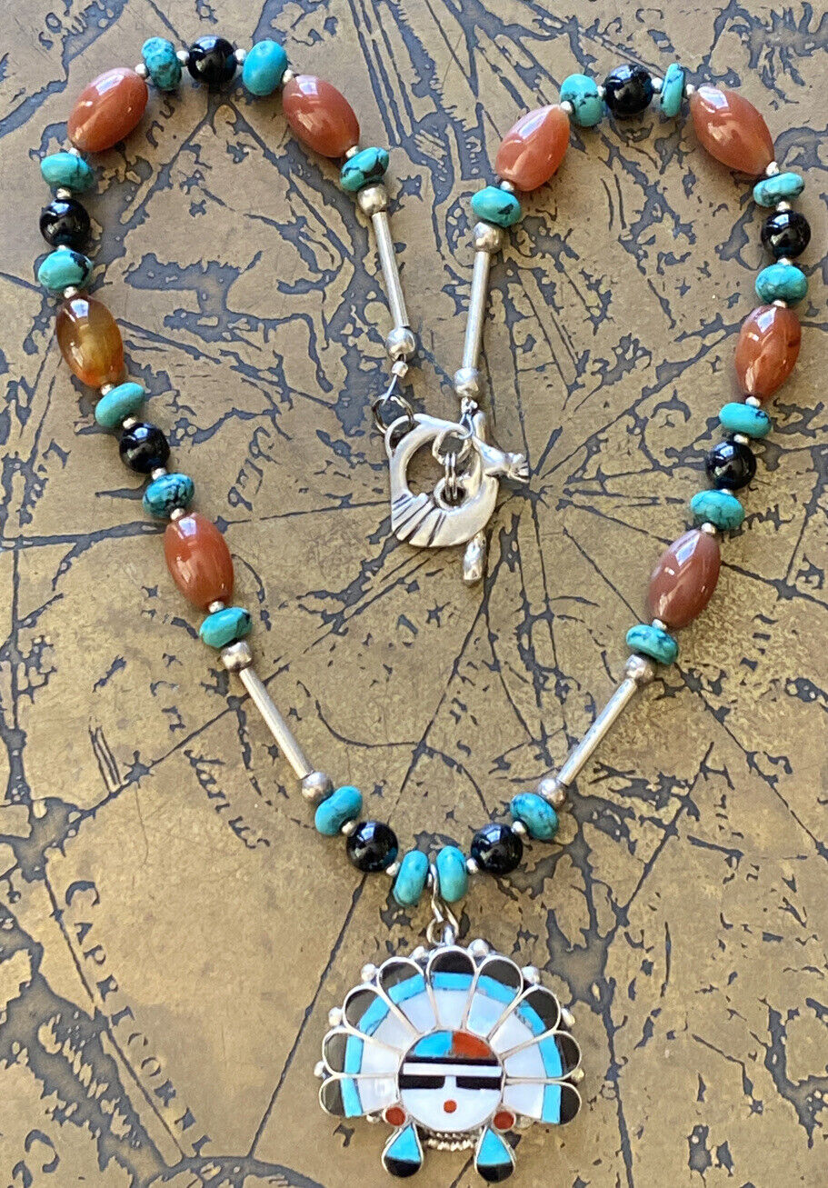 Native American Necklace Artist Zuni JM Black Ony… - image 2