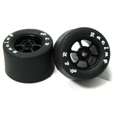 NEW H R Racing HR1357 6 Spoke 18mm Black Wheel with Rubber Tire 2 1:24 Slot