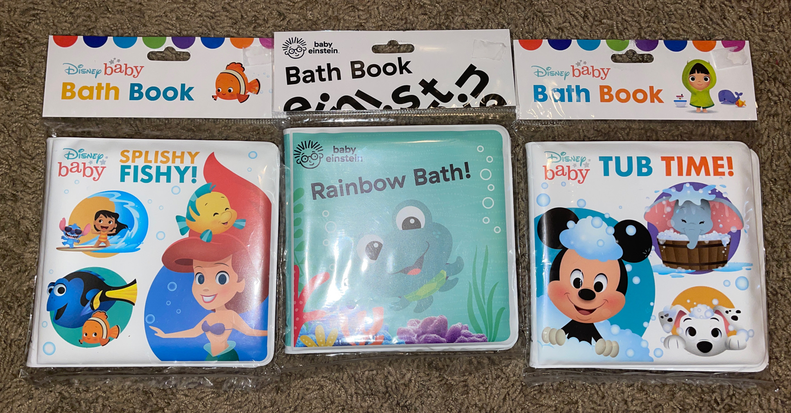 3 Disney Bath Books Mickey Mouse Little Mermaid Baby Einstein Bath
