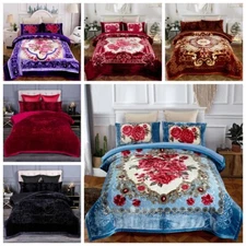 3-Ply Heavy Thick Warm Sherpa Blanket Comforter Set & 2 Pillow Shams 8Lbs Queen