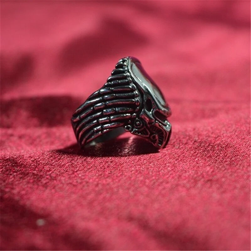 Máscara de depredador con forma de anillos para dedos película disfraces titanio acero anillo joyería Foto 3 de 4