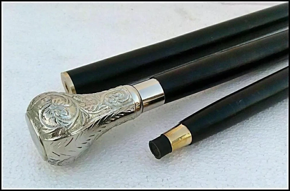 Perilla con acabado de níquel mango de latón bastón de madera negro bastón para caminar hombres mujeres Foto 2 de 4