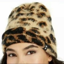 DKNY Fuzzy Animal Print Beanie One Size
