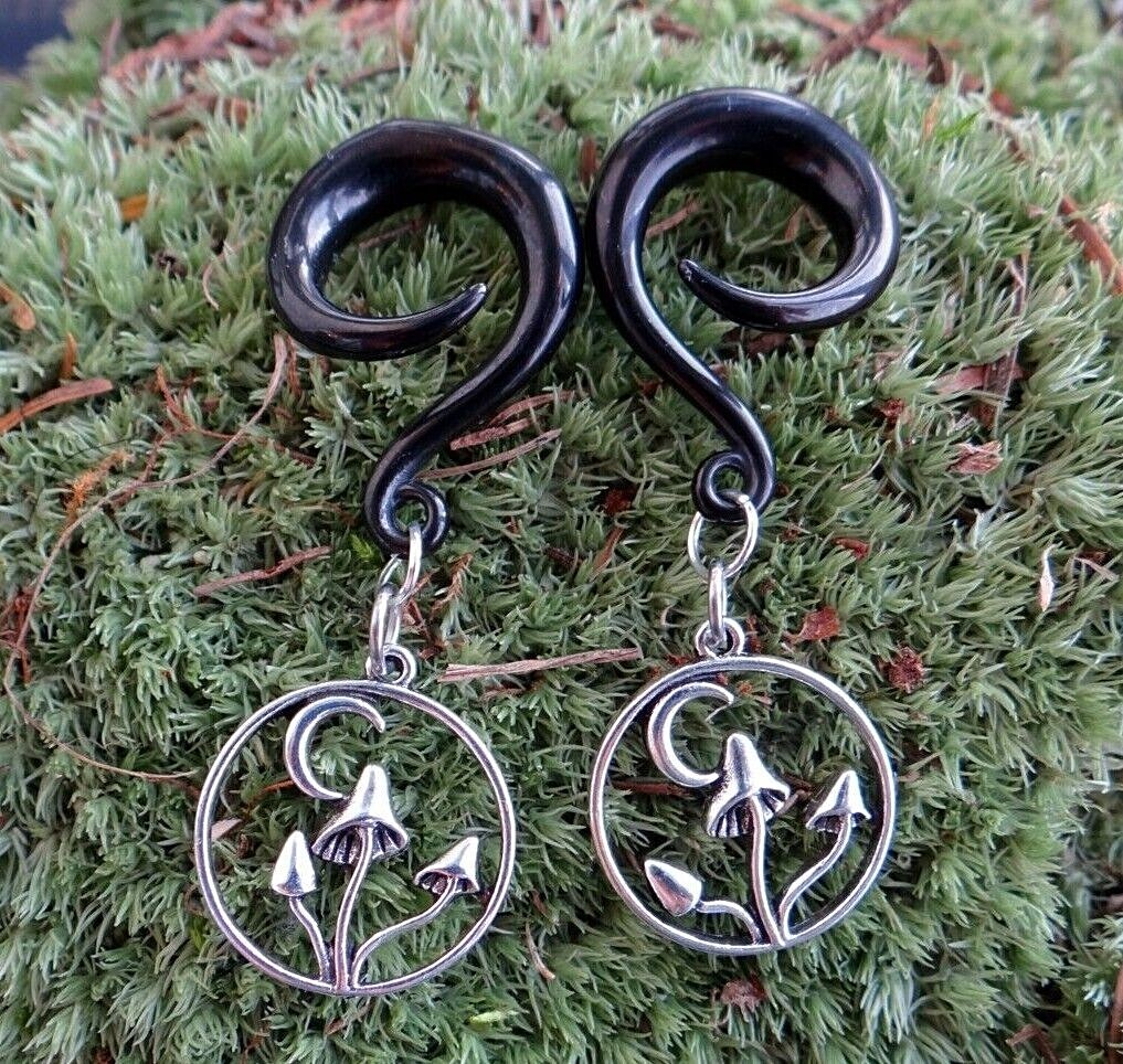 Black Ear weight Mushrooms Gothic gauges dangle earrings plug ear