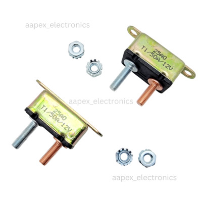 2 Pcs 50 AMP Automatic Circuit Breaker Copper Stud Bolt Auto Fuse Reset