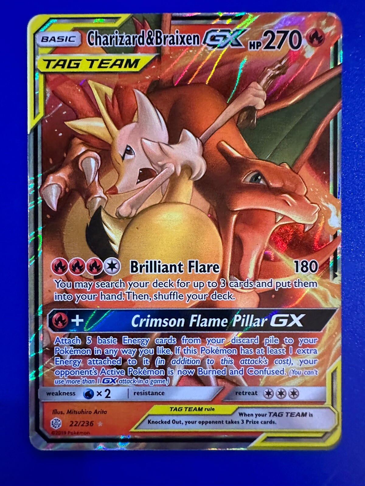 Charizard & Braixen GX 22/236 Tag Team Cosmic Eclipse NM Full Art Pokemon TCG