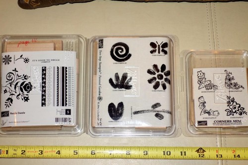 Lot of 3 Stampin' Up! Corners Mini/Razzle Dazzle/Painted Garden Wood Unmounted - Picture 1 of 12