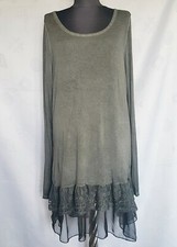 VINTAGE AUTHENTIC SOLID GRAY LACE APPLICATION VISCOSE WOMEN'S DRESS:US16/EU44