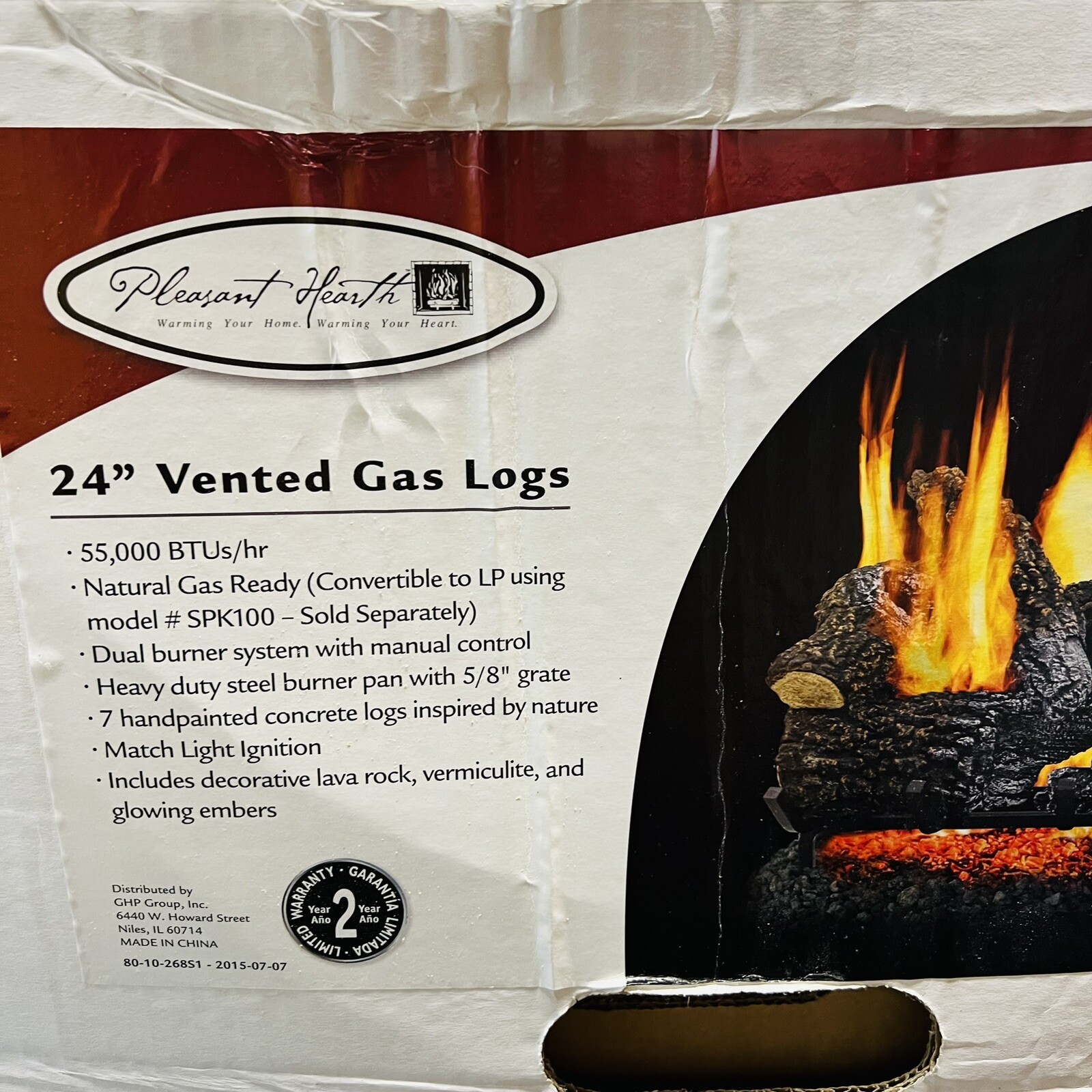 Pleasant Hearth ARLINGTON ASH 24u0026#034; Vented Gas Log Set - 55,000 BTU NOB  | eBay