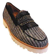 G.H. BASS WEEJUNS WOMENS 02824941001 SHOES BLACK GRAY,GOLD ACCENTS ,FRINGE 8 M