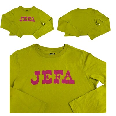Hija De Tu Madre Womens Juniors 'JEFA' Long Sleeve Crop T-Shirt Light Green Pink