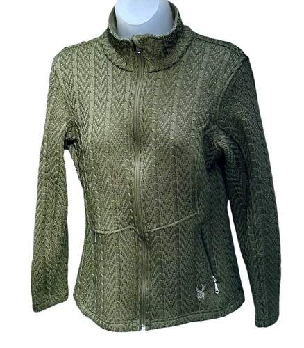 Spyder Core Major Damenpullover Zopfmuster Medium grün Reißverschluss Fleece gefüttert
