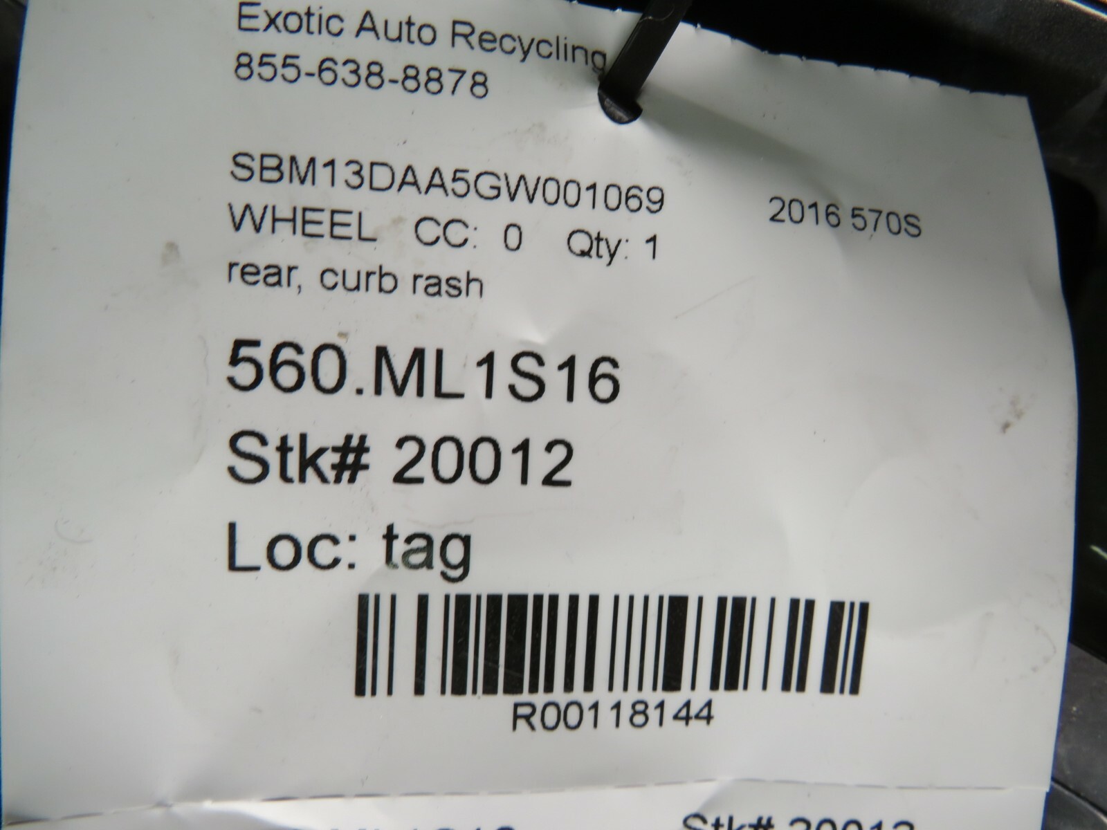 McLaren 570S, Rear Wheel, Used 