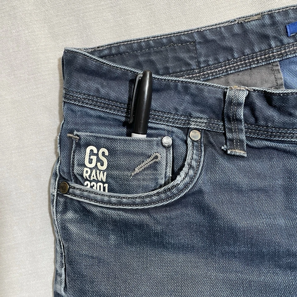 G-Star RAW 牛仔裤男式 32x32 蓝色 3301 直筒罕见 — 第 3/4 张图片